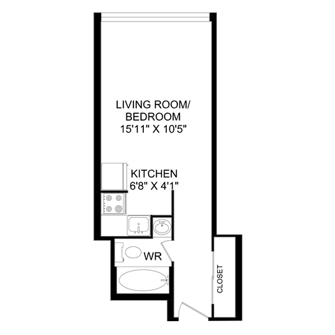 Floor plan for studio, 1 bath
